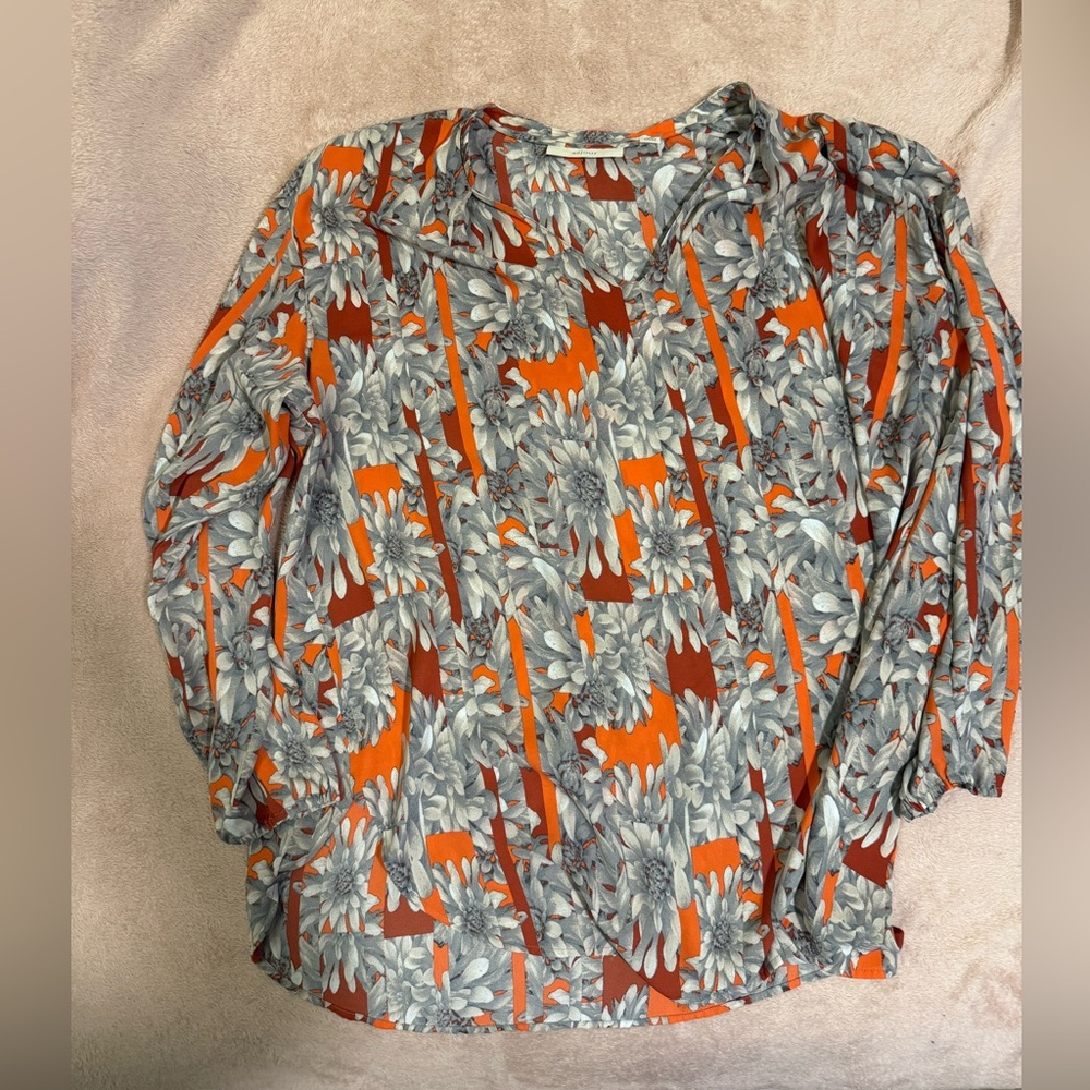 🟡🟡Sejour Orange and Gray Floral Blouse